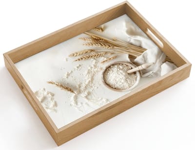 Dienblad hout 40x30 cm - Schootdienblad - Bloem - Hout - Tarwe - Borrelplank rechthoek - Plateau dienbladen