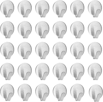 30 stuks zelfklevende haken, zilver, zonder boren, met 3M-kleefpads voor kantoor, badkamer en keuken