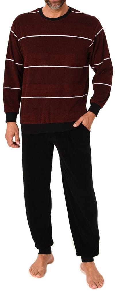 Heren pyjama in badstof met manchetten in een stijlvolle blokstreep-look - ook in oversize