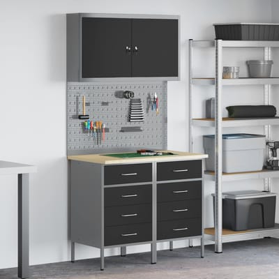 vidaXL - Werk - Cabinet - met - lade - 5 - st - Zwart - Engineered - hout - en - staal