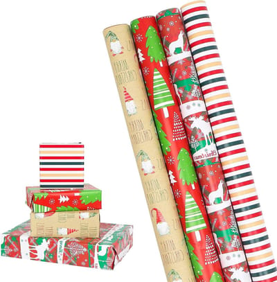 Kerst inpakpapierrol - 4 rollen - groot formaat - 76 cm x 305 cm - voor Kerstmis, Nieuwjaar, verjaardag - feestelijke decoraties - inpakpapier - cadeaupapier - feest - cadeaus.