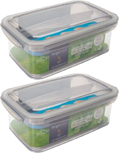 2x Voorraad/vershoudbakjes met tray 1,9 ltr transparant/grijs plastic 24 x 15 cm - Tudela - Voedsel bewaarbakjes - Diepvriesbakjes
