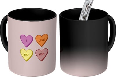 Magische Mok - Foto op Warmte Mokken - Koffiemok - Hartjes - Pastel - Liefde - Moeder - Magic Mok - Beker - 350 ML - Theemok