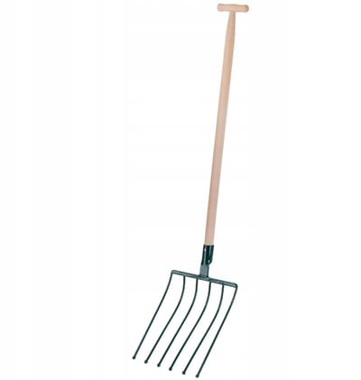 KADAX Raaienvork, vork met houten steel, spatvork met 6 tanden, hooivork, grafvork, aardappelvork, mestvork van staal, vork voor bieten, tuin, aardappelvork, tuinvork (T-greep)