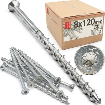 LUN FIX - Schroeven set voor cellenbeton 8x120 mm - 50 stuks - Verzinkt staal - TX-aandrijving
