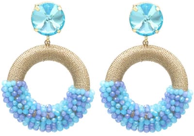 Oorbellen - ringen - rondje - blauw - goudkleurig - boho - ibiza style - kralen - zomer - festival - vakantie - vrouwen - cadeau - hip - tijdloos