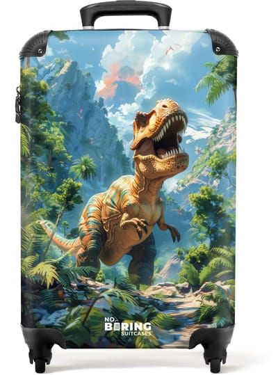 NoBoringSuitcases.com® - Kinderkoffer - Kindertrolley - T-rex in tropisch woud - Handbagage koffer lichtgewicht - Reiskoffer trolley - Rolkoffer met wieltjes - Past binnen 55x40x20 en 55x35x25