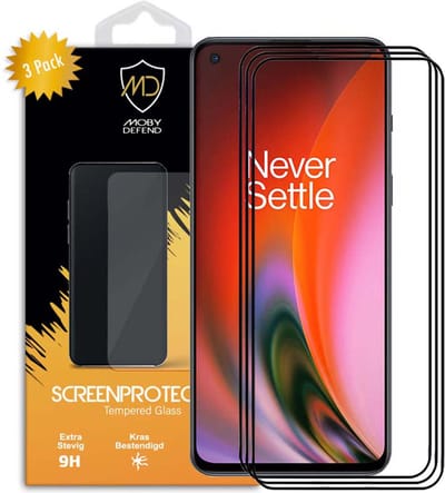 3-Pack MobyDefend Screenprotectors - Geschikt voor OnePlus Nord 2 - Screensaver Met Zwarte Randen - Gehard Glas