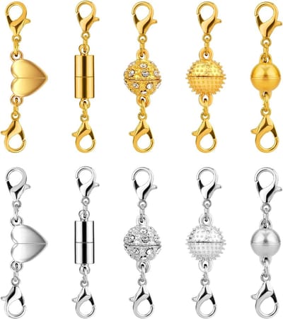 10 Stuks Dubbele Magnetische Kettingsluitingen - 5 Stijlen Sluitingen en Converters Voor Kettingen, Sieraden, Armbanden, Enkelbanden (2 Kleuren)