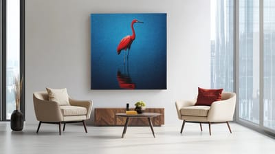 Vierkant Canvas Schilderij - Kraanvogel in Water - Moderne Dierenkunst - Luxe Wanddecoratie - 40 x 40 cm