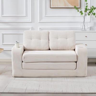 Modulaire Zitzakbank - Zitbank Kussens - Ontspannen Zitten - Met Bekerhouders - 136 cm Breed - Beige