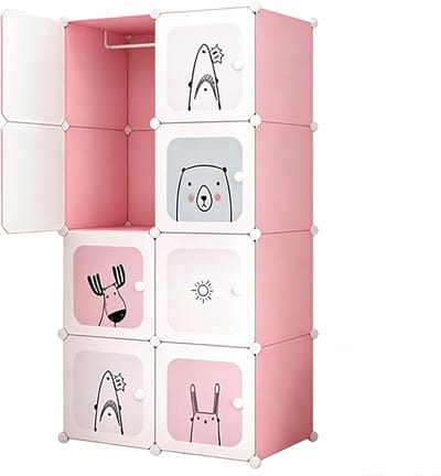 kledingkast-Modulaire kinderkledingkast stevige plastic opbergkast- Cartoon design-Geurloos - Eenvoudige montage -Ruimtebesparend voor de kinderkamer