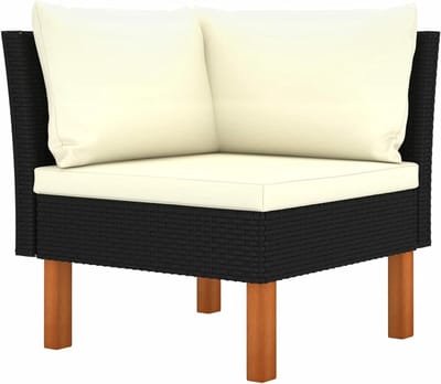 Hoekstoel Rotan - Tuinstoel Bank - Buiten Ontspannen - Eucalyptus Houten Poten - 64.5 x 64.5 x 67 cm - Zwart
