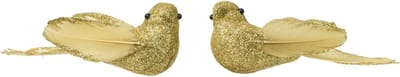 Decoris decoratie vogels op clip - 2x st - goud - 4 x 11 x 4,5 cm - foam