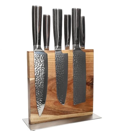 Shinrai Knives - Hammered RVS 6-delige Messenset + Messenblok Cito dubbelzijdig