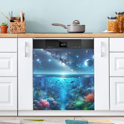 Vaatwasser Decoratie - Keuken Sticker - Keuken Opfrissen - Magnetische Bevestiging - 23x26 Inch - Onderwater Sterrennacht