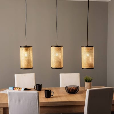 Lindby - hanglamp - 3lichts - Rotan - H: 28 cm - E27 - hel hout