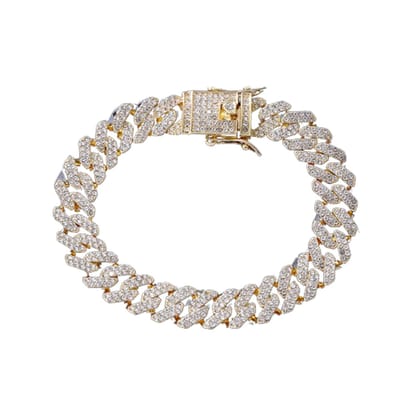 Plux Fashion Iced Out Cuban Bracelet - Goud - 13mm/20cm - Sieraden - Gouden Armband - 18 Karaat Verguld - Iced out Cuban Bracelet - Stainless Steel - Diamanten Armband - Iced Out Bracelet - Schakel Armband - Sieraden Cadeau - Armband Dames Goud