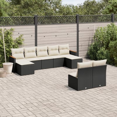vidaXL - 9-delige - Loungeset - met - kussens - poly - rattan - zwart
