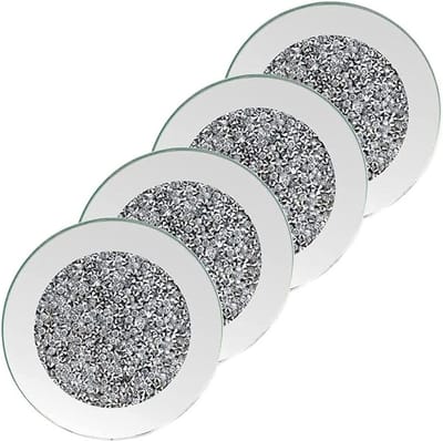 Set van 4 Spiegelende Glazen Onderzetters 10 x 10 cm, Luxe Crushed Diamond, Perfect voor Tafeldecoratie, Restaurant en Keuken