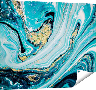 Gards Tuinposter Abstracte Luxe Kunst in het Blauw met Goud - 100x80 cm - Tuindoek - Tuindecoratie - Wanddecoratie buiten - Tuinschilderij
