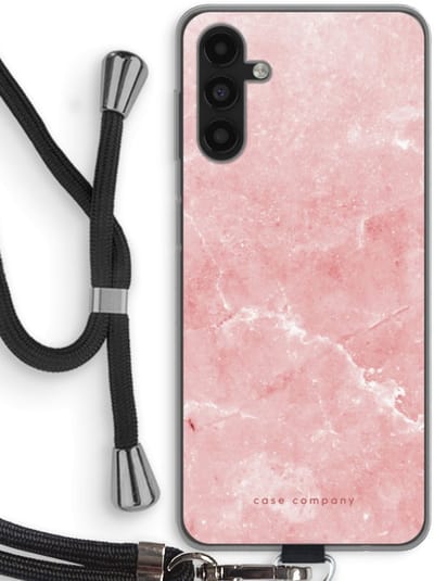 Case Company® - Hoesje met koord geschikt voor Samsung Galaxy A13 5G hoesje met Koord - Roze marmer - Telefoonhoesje met Zwart Koord - Bescherming aan alle Kanten en Over de Schermrand
