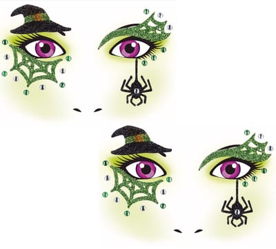 Halloween Gezicht stickers - 2x - heks - multi kleuren - volwassene - gezichtdecoratie