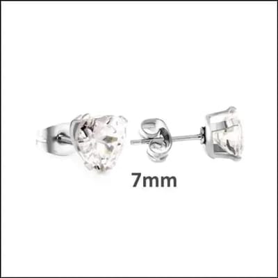 Aramat Jewels | Oorbellen | Stalen Hartjes Oorstekers Zirkonia – Diverse Kleuren & Maten 316L RVS | Zilverkleur / 7 mm / Transparant | | | Staal | Kinderen, Volwassenen | Verkleurd niet