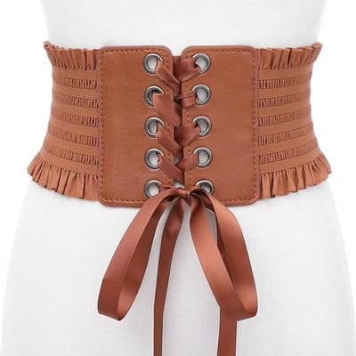 Elastische korsetriem van PU-leer voor dames, 10,4 cm breed, rekbare tailleriem met vintage bruine drukknoopsluiting, perfect voor dagelijks gebruik en cosplay accessoires