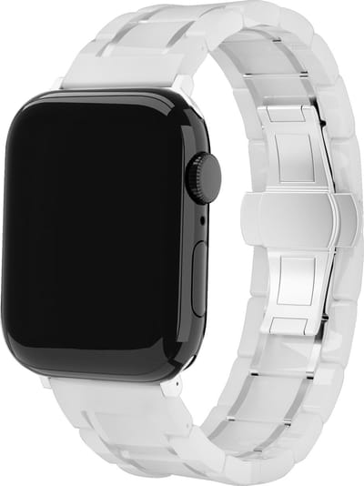 Strap-it Luxe Keramieke schakel band - Geschikt voor Apple Watch bandje - Series 1/2/3/4/5/6/7/8/9/10/11/SE/SE2/SE3 - Wit/Zilver - Keramiek/metalen band met vlindersluiting - RVS iWatch bandje voor maat: 38 / 40 / 41 / 42mm