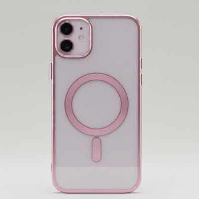 Roze transparant telefoon hoesje dames – geschikt voor iPhone 17 Pro Max – MagSafe compatibel – harde backcover met metalen rand – schokbestendige bescherm case