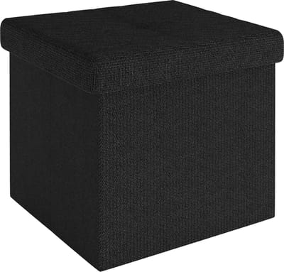 Intirilife Opvouwbaar krukje 38x38x38 cm in PIANO ZWART - Zitkubus met opbergruimte en deksel van stof met holtes - Zitkubus voetensteun opbergbox kist krukje