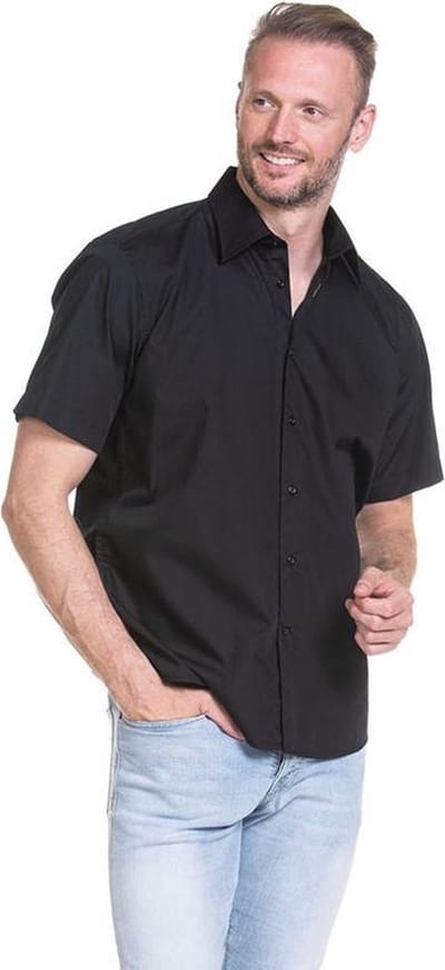 L&S Shirt poplin mix met korte mouwen voor heren zwart - 6XL