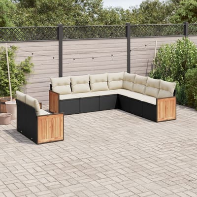 vidaXL - 9-delige - Loungeset - met - kussens - poly - rattan - zwart