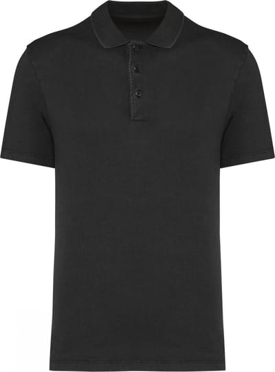 Herenpolo korte mouwen met knopen merk Native Spirit Washed Coal Grey - L