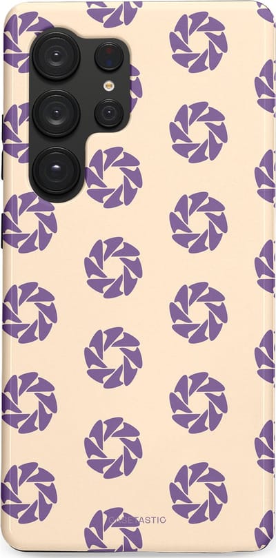 Casetastic hoesje geschikt voor Samsung Galaxy S25 Ultra - Dubbellaagse bescherming - Paarse Cirkels op het Zand - Fashion Case - Crème Lavendel Zilver