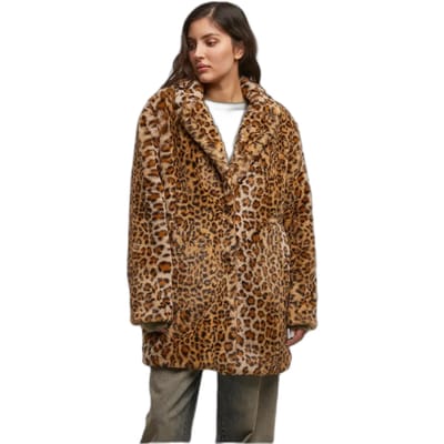 Urban Classics Ladies Oversized Faux Fur Leo Coat Dames Lange jassen - luipaard - M