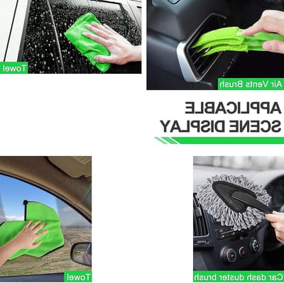 Auto Poets Set - Reinigingskit Voertuig - Auto Grondig Reinigen - 13 Delige Kit - 13 Stuks - Groen