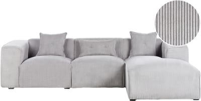 DOLVA - Hoekbank 3-zits - Lichtgrijs - Linkerzijde - Corduroy