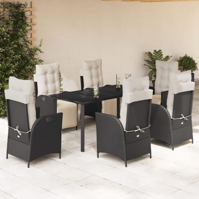 vidaXL - 7-delige - Tuinset - met - kussens - poly - rattan - zwart