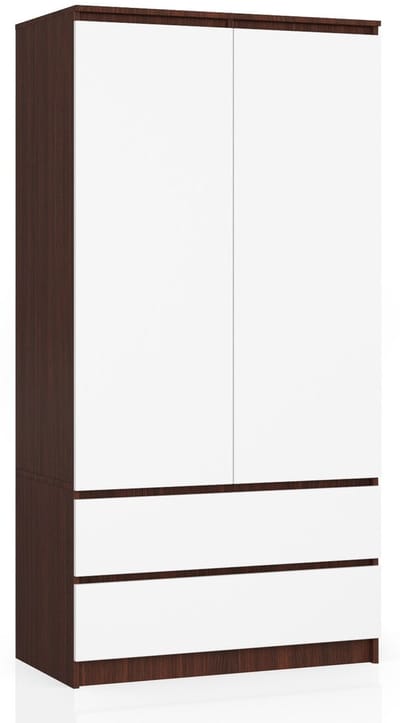 Kleidingkast S90 met 2 Deuren en 2 Lades / AKORD Furniture Factory / Venge - Wit / 90 x 180 x 51 cm