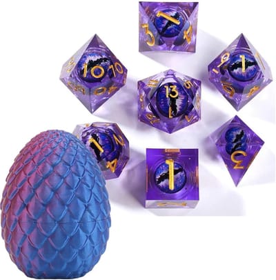 Thijox - DND Dobbelstenen Set 7 Stuks Liquid Core Sharp Edge Dragon Eye - 3D Gedrukte Drakenei Schaal - Perfect voor Dungeons and Dragons Tafelspel
