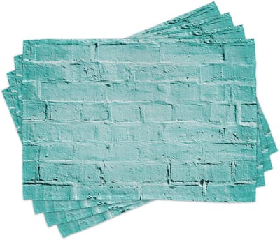 ABAKUHAUS Mintkleur placemats, levendige bakstenen muurlook, wasbaar stof, decoratie voor eetkamer- en keukentafel, digitaalprint, turkoois