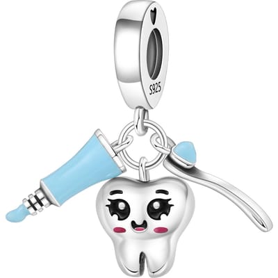 PANPOKI Métal Cuivre Santé Dentaire Pendentif Perle Composant Charme Composants de Perles Composants de Perles Compatible Avec Bracelets Bricolage Fête Tendance white