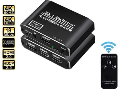 DrPhone - ARC2 HDMI Switch - 4K 60Hz - Mini 3 Poort Hdmi Switch 2.0 - 4K Switcher Hdmi Splitter HDR Geschikt voor tv Xbox PS3 / PS4 / PS5