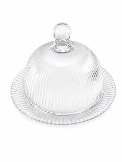 Piramit glazen serveerschaal met deksel – Ø14 cm, h10 cm – transparant – geribbeld