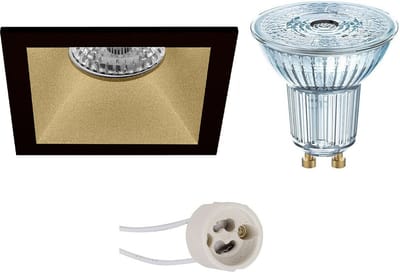 LED Spot Set - LEDVANCE Parathom PAR16 940 36D - Proma Pollon Pro - GU10 Fitting - Dimbaar - Inbouw Vierkant - Mat Zwart/Goud - 3.4W - Natuurlijk Wit 4000K - Verdiept - 82mm