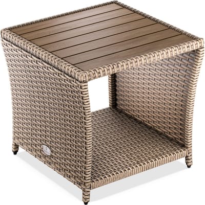 Casaria Bijzettafel - Polyrattan Vierkant 45x45x40cm - Creme