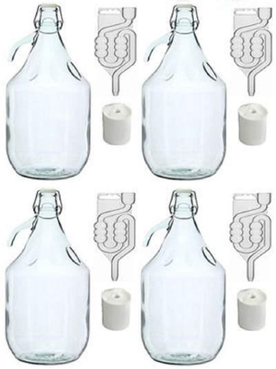 Dailygoods- Giftset 16-delig - Gistflessen 5 liter - Fermentatiebuisjes - Rubberen stoppen - Beugelsluiting - Robuust glas - Brouwpakket