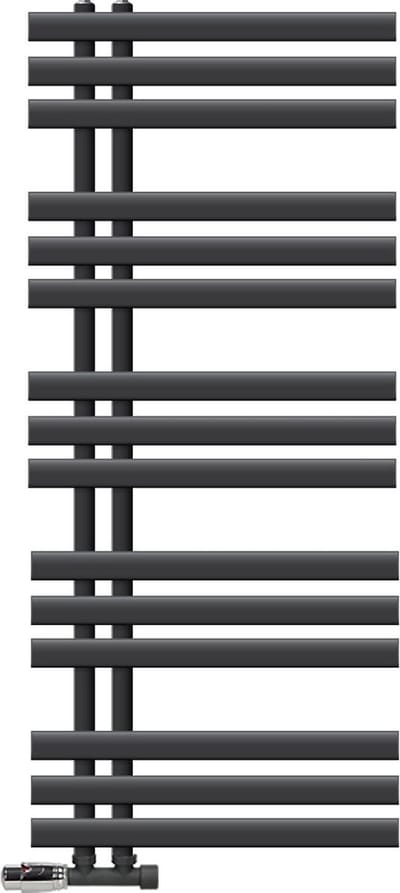 Badkamerradiator middenaansluiting 500x1200 mm antraciet met muuraansluitset LuxeBath